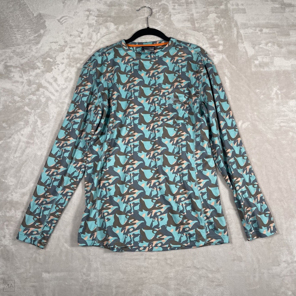 Grundens‎ Men's Shirt Fish Head Camo Long Sleeve Performance S Blue